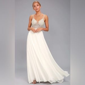 Lulu's Ivory Beaded Spaghetti Strap Wedding Gown